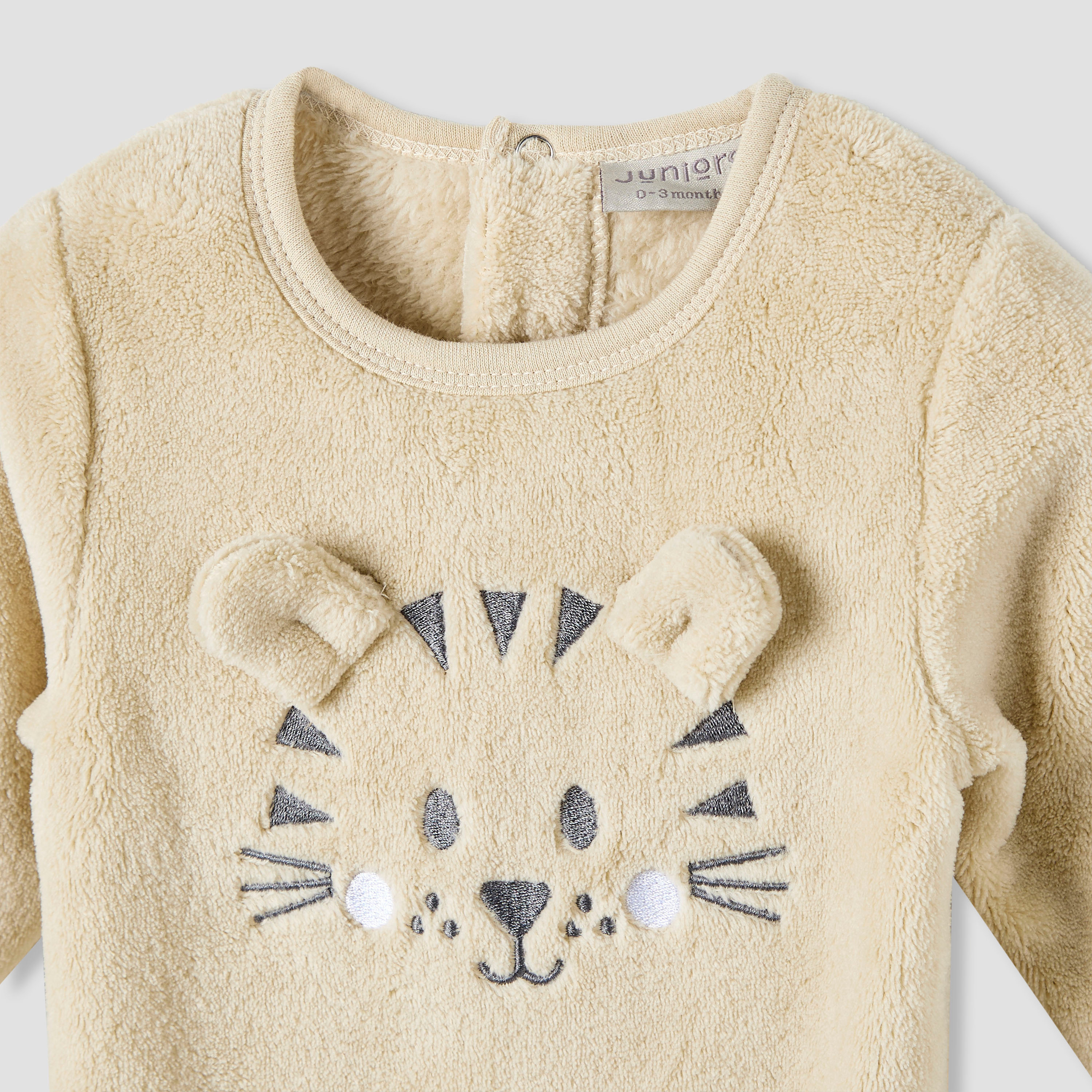 Juniors Round Neck Sleepsuit with Tiger Applique - Polyester - Long Sleeves-baby-boys-clothing-winterwear-sleepsuits-image-3