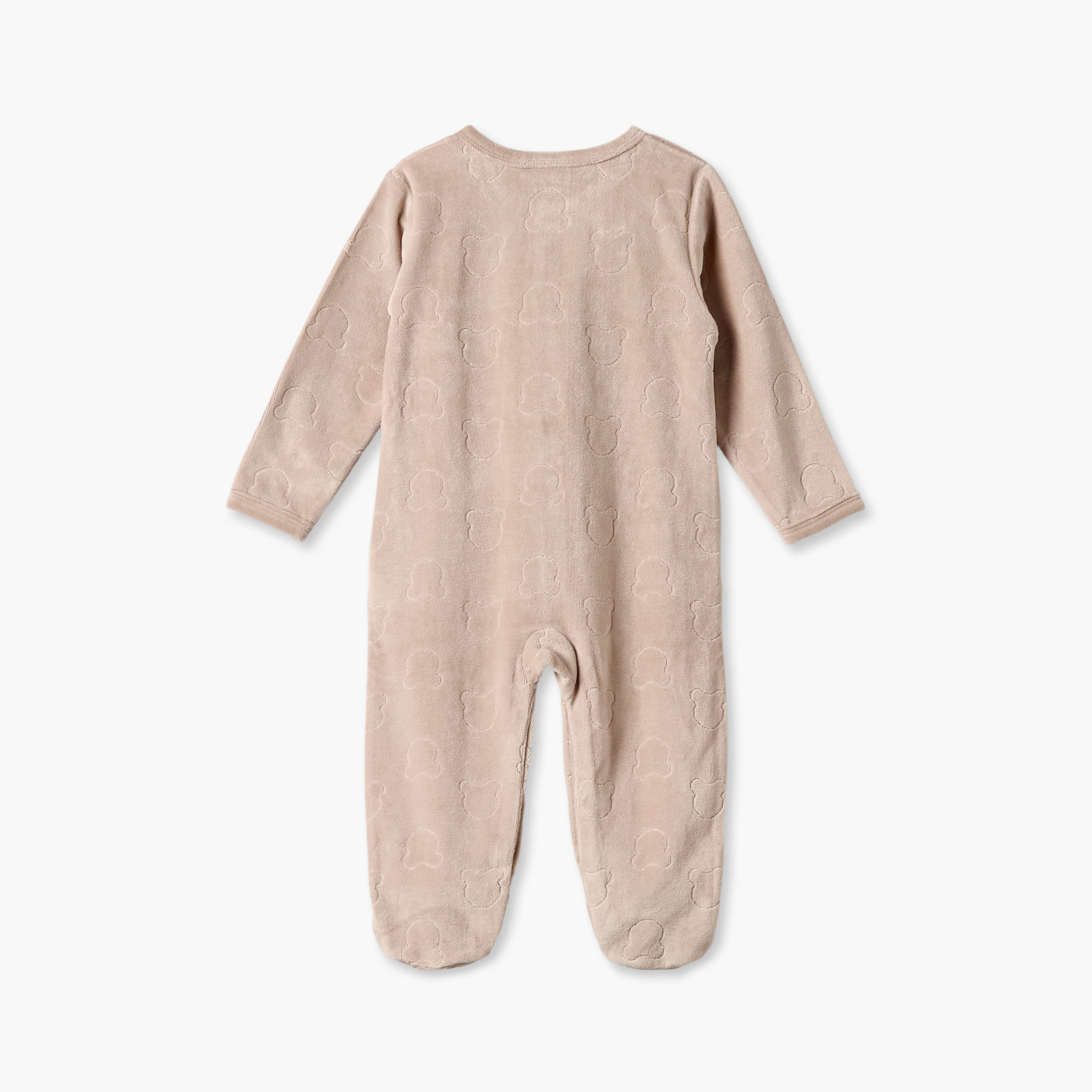Juniors Velour Crew Neck Long Sleeves Sleepsuit with Bear Texture-baby-girls-clothing-nightwear-sleepsuits-image-3