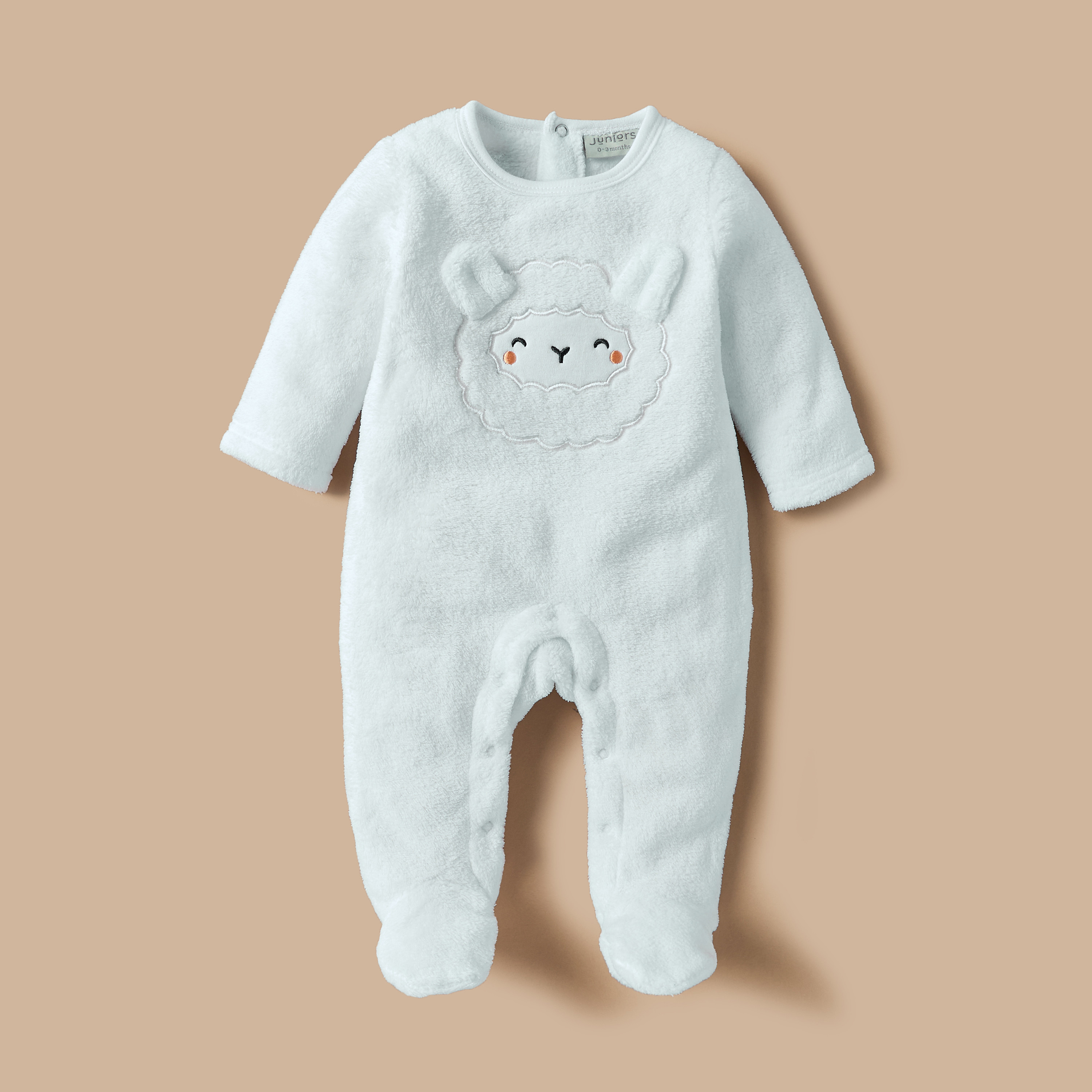 Juniors Sheep Face Applique Sleepsuit with Long Sleeves and Button Closure-baby-girls-clothing-nightwear-sleepsuits-image-1