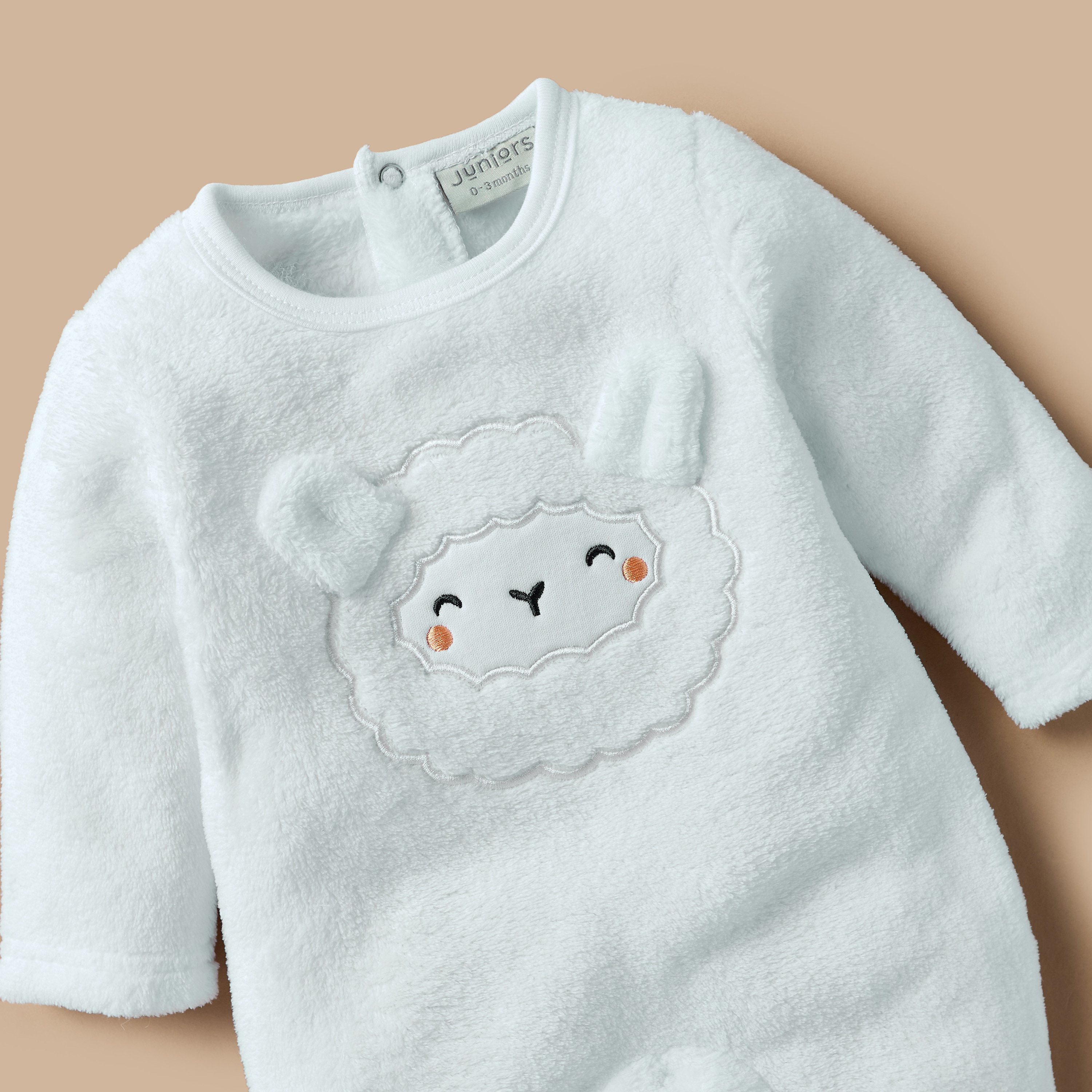 Juniors Sheep Face Applique Sleepsuit with Long Sleeves and Button Closure-baby-girls-clothing-nightwear-sleepsuits-image-3