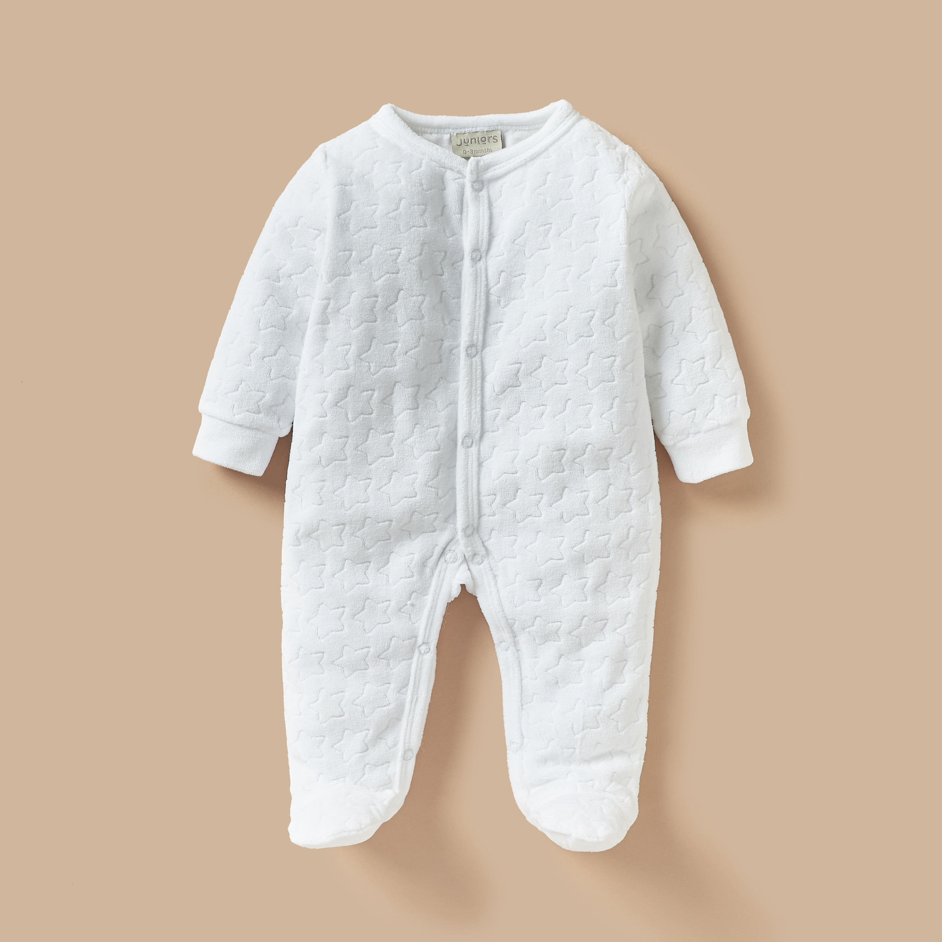 Juniors Star Textured Closed Foot Sleepsuit with Long Sleeves and Snap Button Closure-baby-girls-clothing-nightwear-sleepsuits-image-1