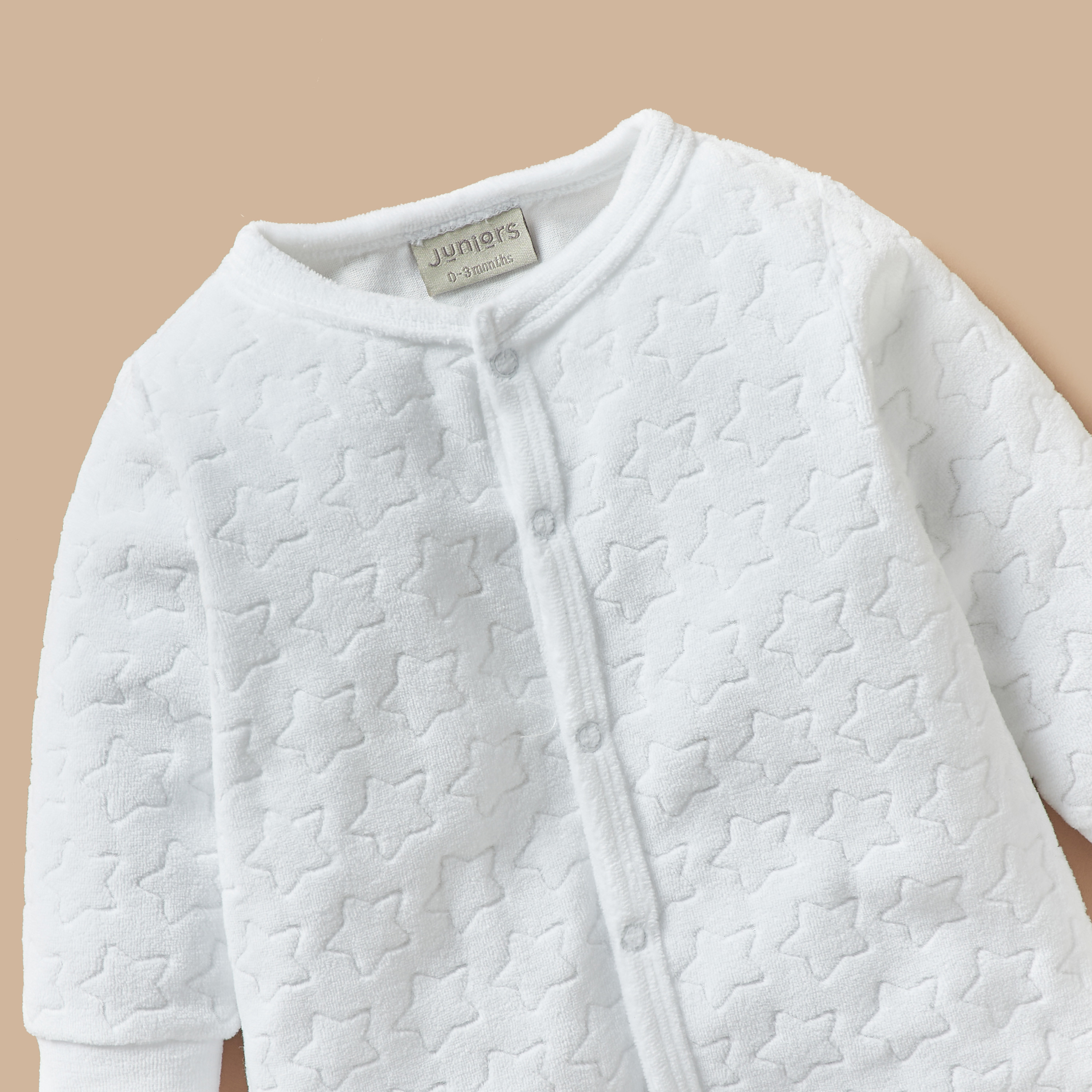 Juniors Star Textured Closed Foot Sleepsuit with Long Sleeves and Snap Button Closure-baby-girls-clothing-nightwear-sleepsuits-image-3