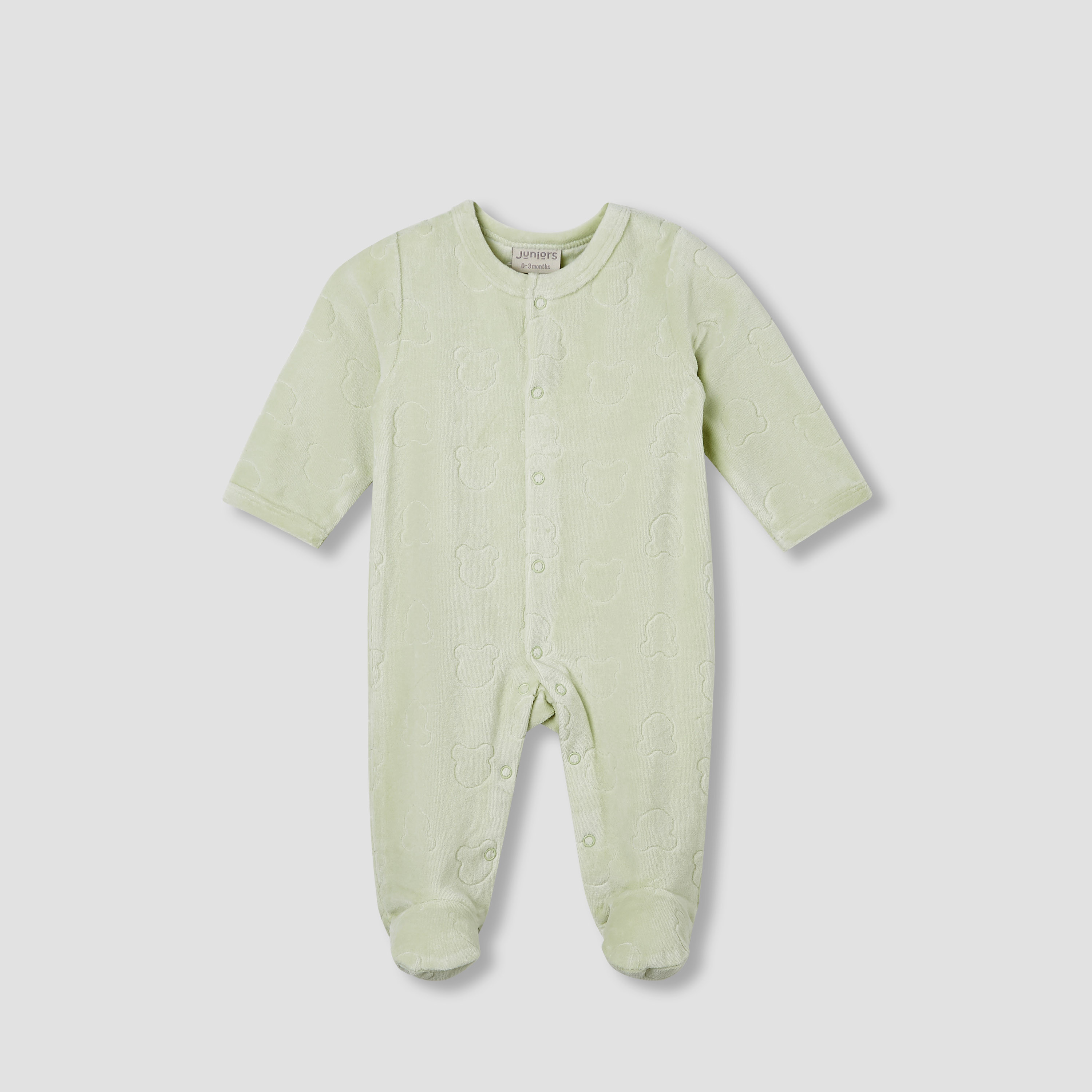 Juniors Embossed Bear Velour Sleepsuit with Long Sleeves and Button Closure-baby-boys-clothing-winterwear-sleepsuits-image-1