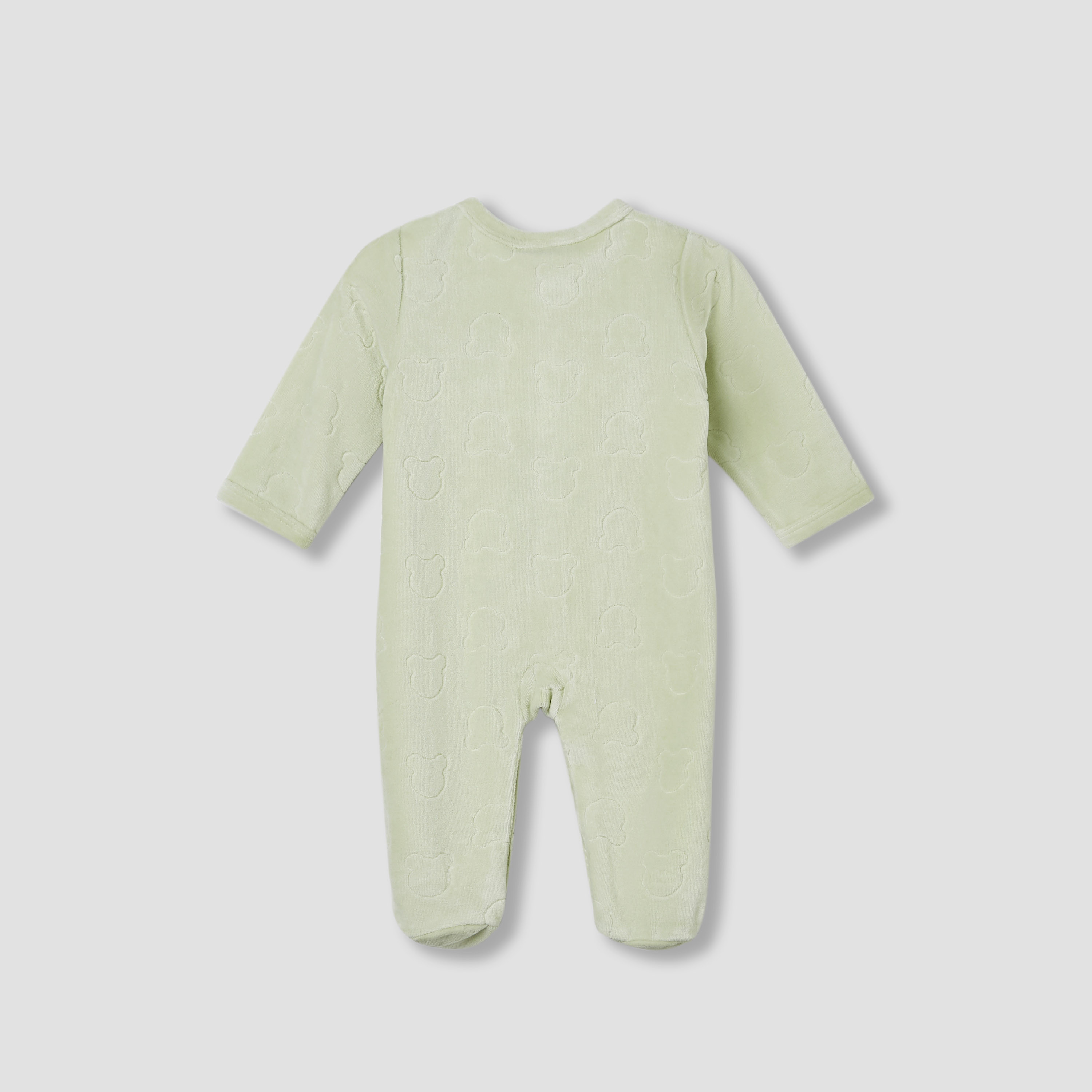 Juniors Embossed Bear Velour Sleepsuit with Long Sleeves and Button Closure-baby-boys-clothing-winterwear-sleepsuits-image-2
