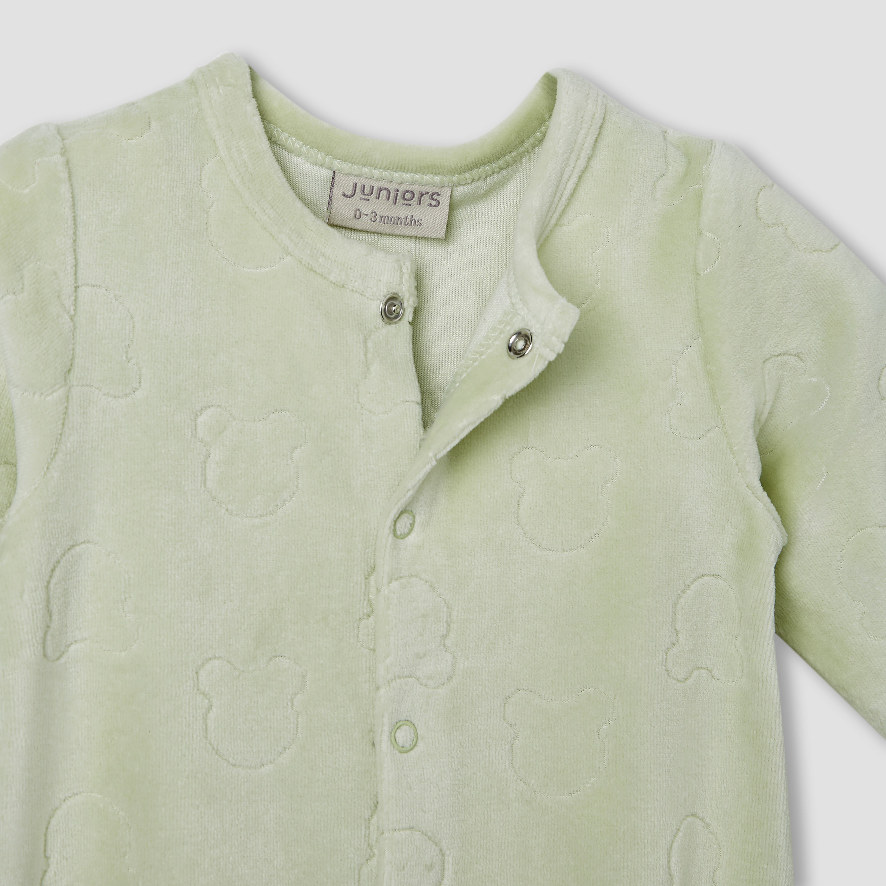 Juniors Embossed Bear Velour Sleepsuit with Long Sleeves and Button Closure-baby-boys-clothing-winterwear-sleepsuits-image-3