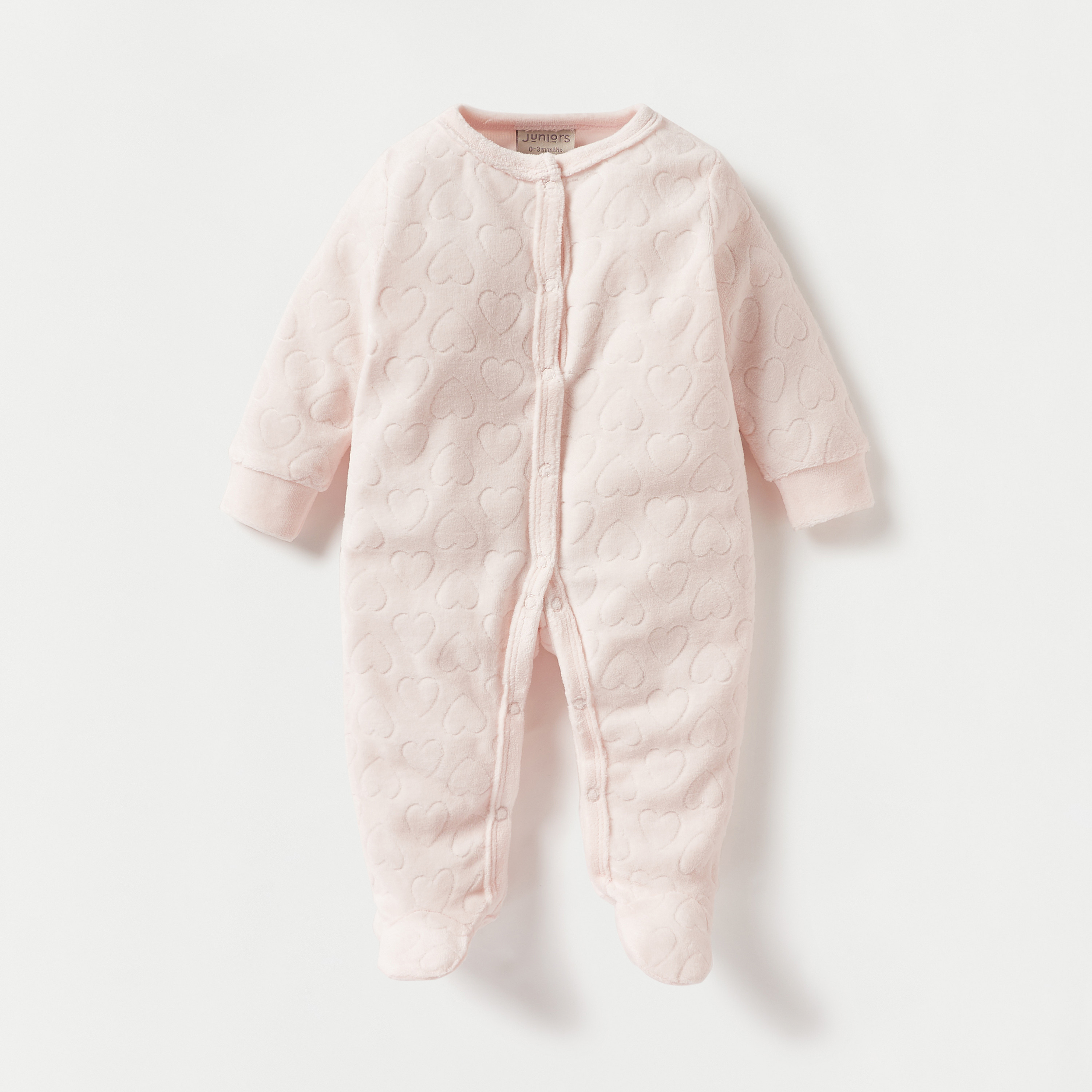 Juniors Heart Textured Closed Foot Sleepsuit with Long Sleeves and Snap Button Closure-baby-girls-clothing-nightwear-sleepsuits-image-1