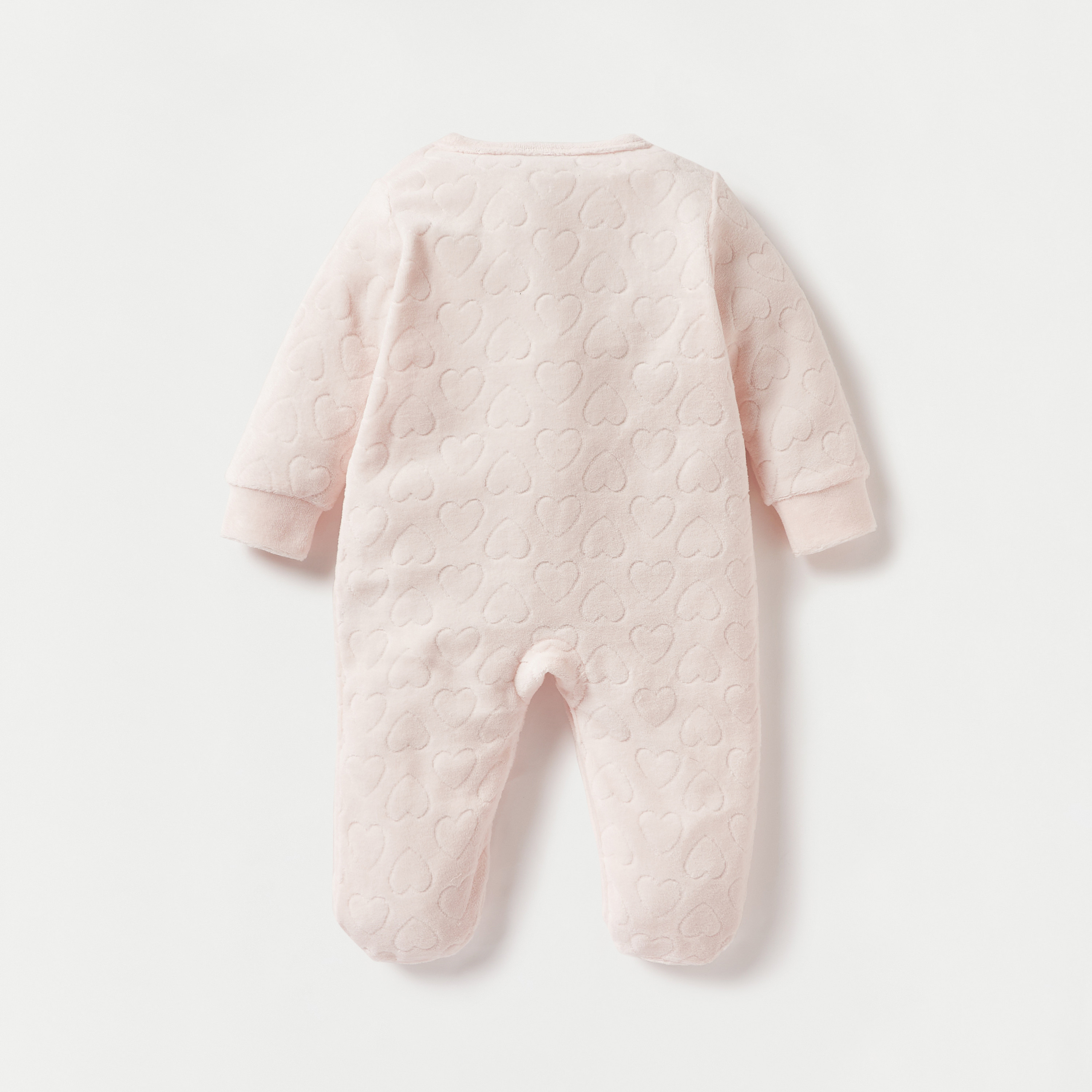 Juniors Heart Textured Closed Foot Sleepsuit with Long Sleeves and Snap Button Closure-baby-girls-clothing-nightwear-sleepsuits-image-2