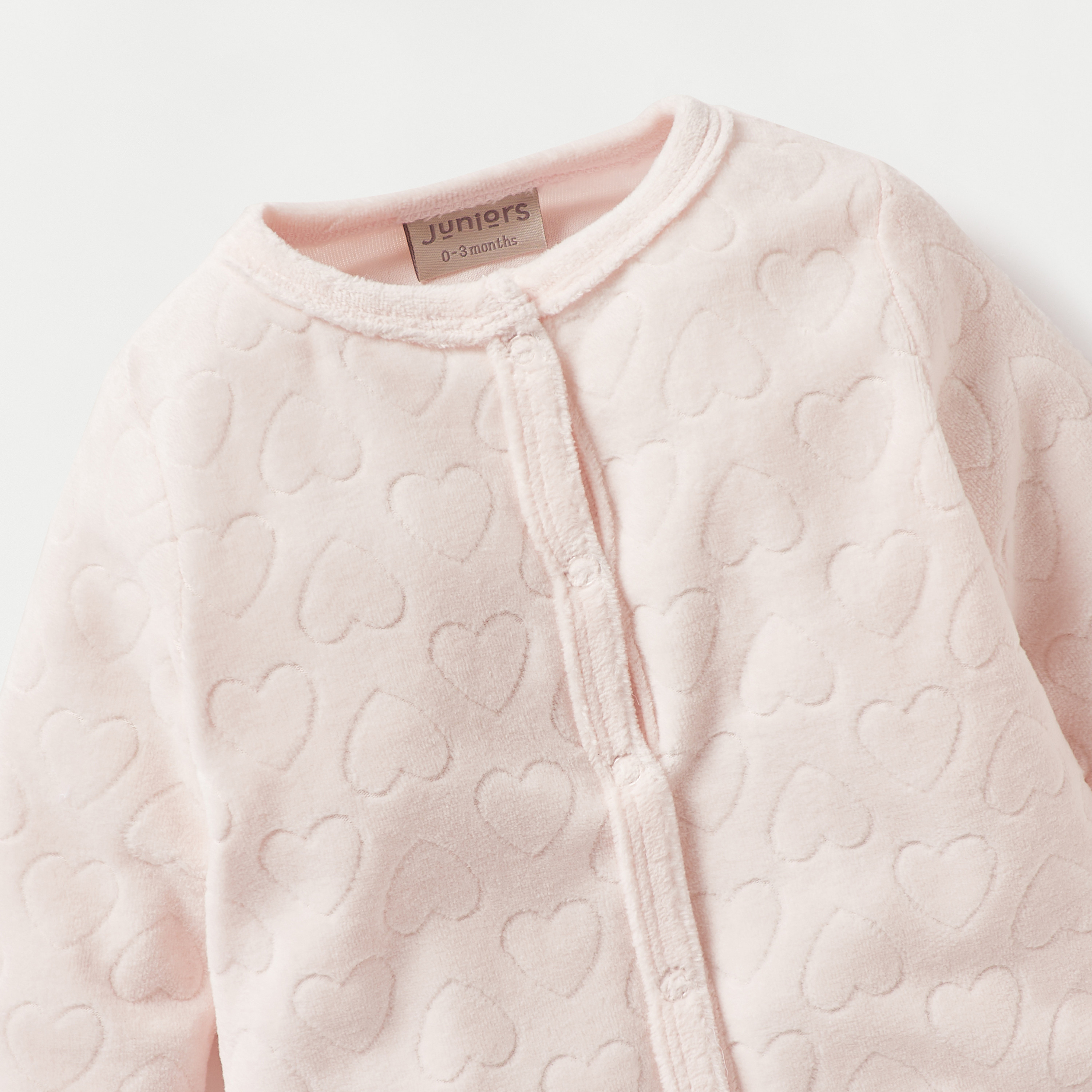 Juniors Heart Textured Closed Foot Sleepsuit with Long Sleeves and Snap Button Closure-baby-girls-clothing-nightwear-sleepsuits-image-3