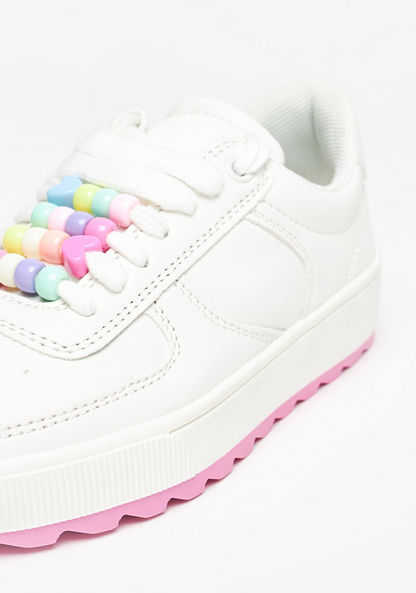 Little Missy Lace-Up Sneakers with Bead Detail