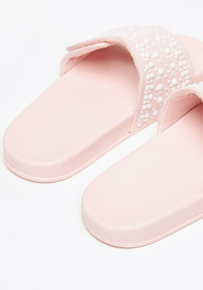 Embellished Slip-On Slide Slippers