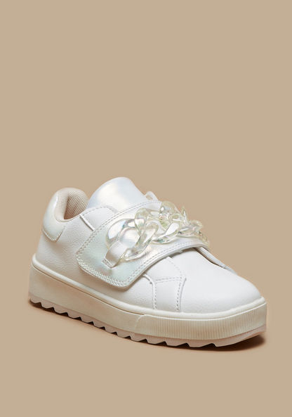 Little Missy Chain Accented Sneakers with Hook and Loop Closure-Girl%27s Sneakers-image-0
