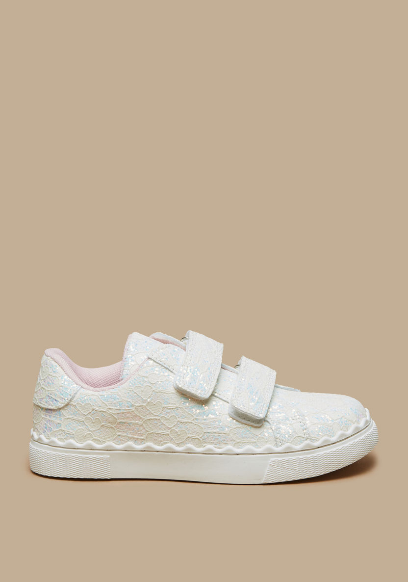 Little Missy Girls' Textured Sneakers with Hook and Loop Closure-Girl%27s Sneakers-image-0