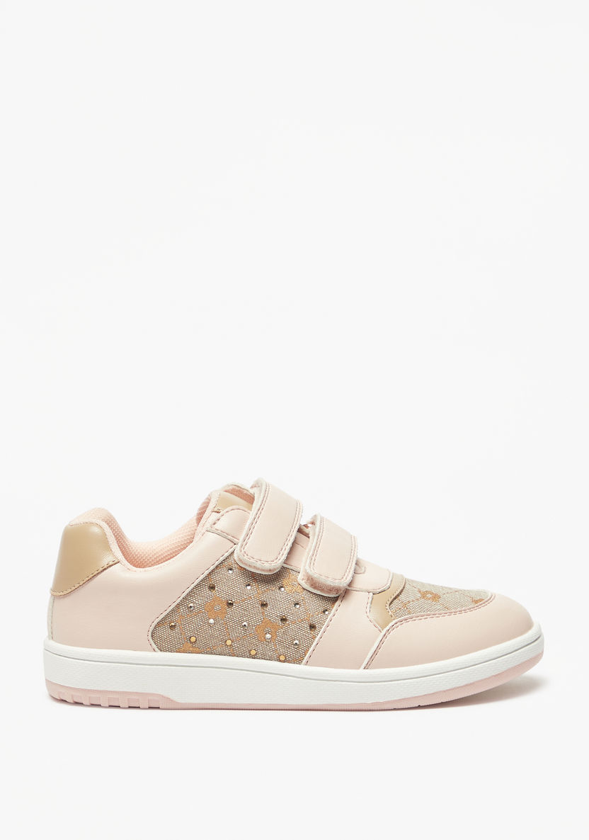 Little Missy Embellished Sneakers with Hook and Loop Closure-Girl%27s Sneakers-image-2