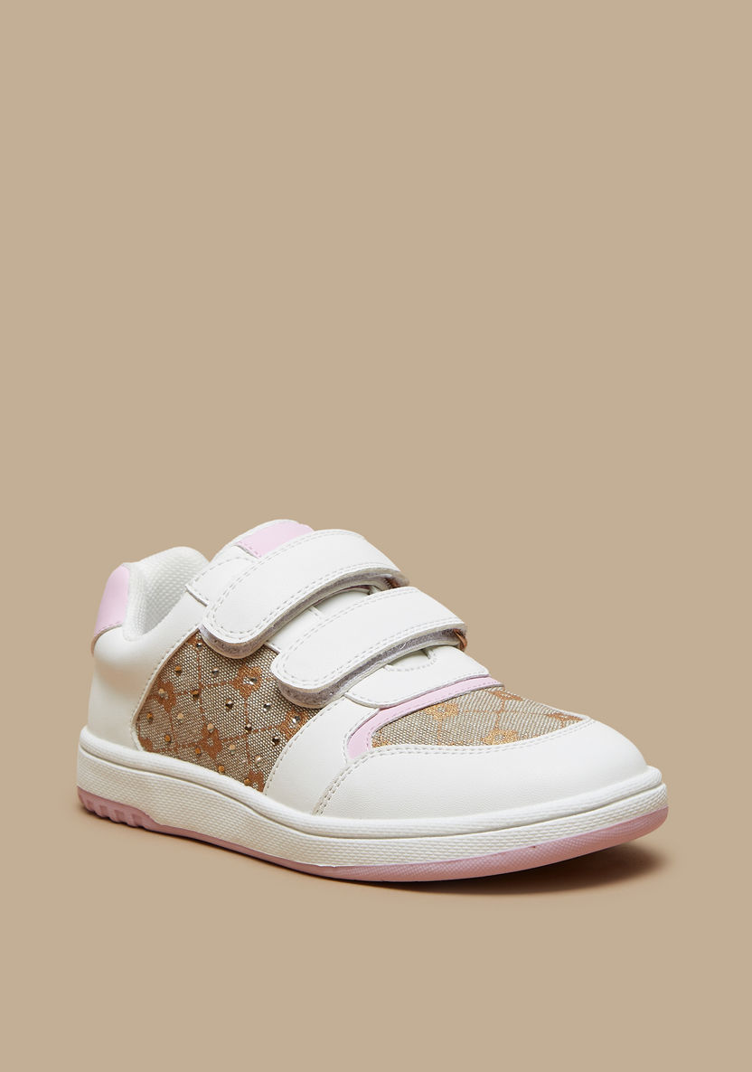 Little Missy Embellished Sneakers with Hook and Loop Closure-Girl%27s Sneakers-image-0