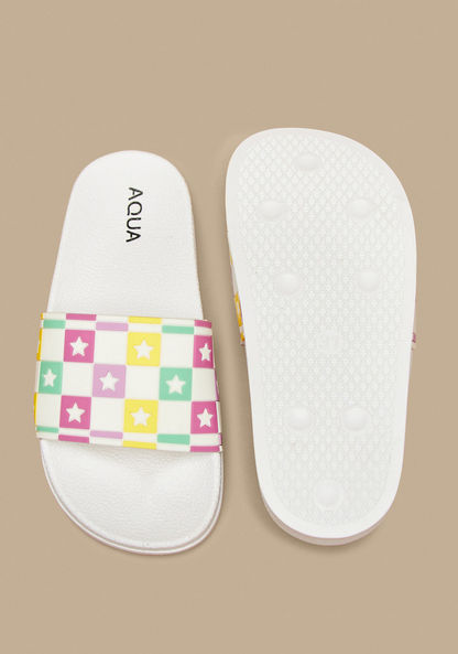Aqua Checked Slip-On Slides-Girl%27s Flip Flops & Beach Slippers-image-4