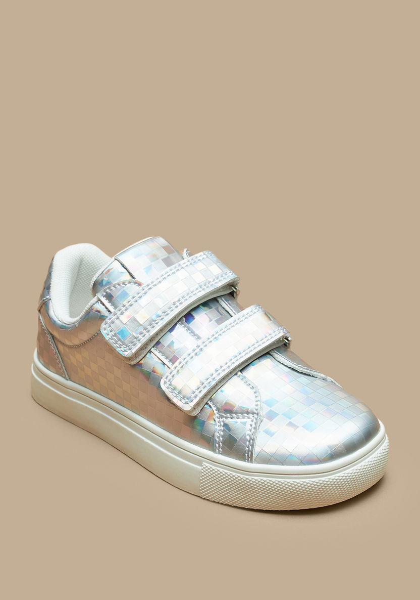 Little Missy Iridescent Textured Sneakers with Hook and Loop Closure-Girl%27s Sneakers-image-0
