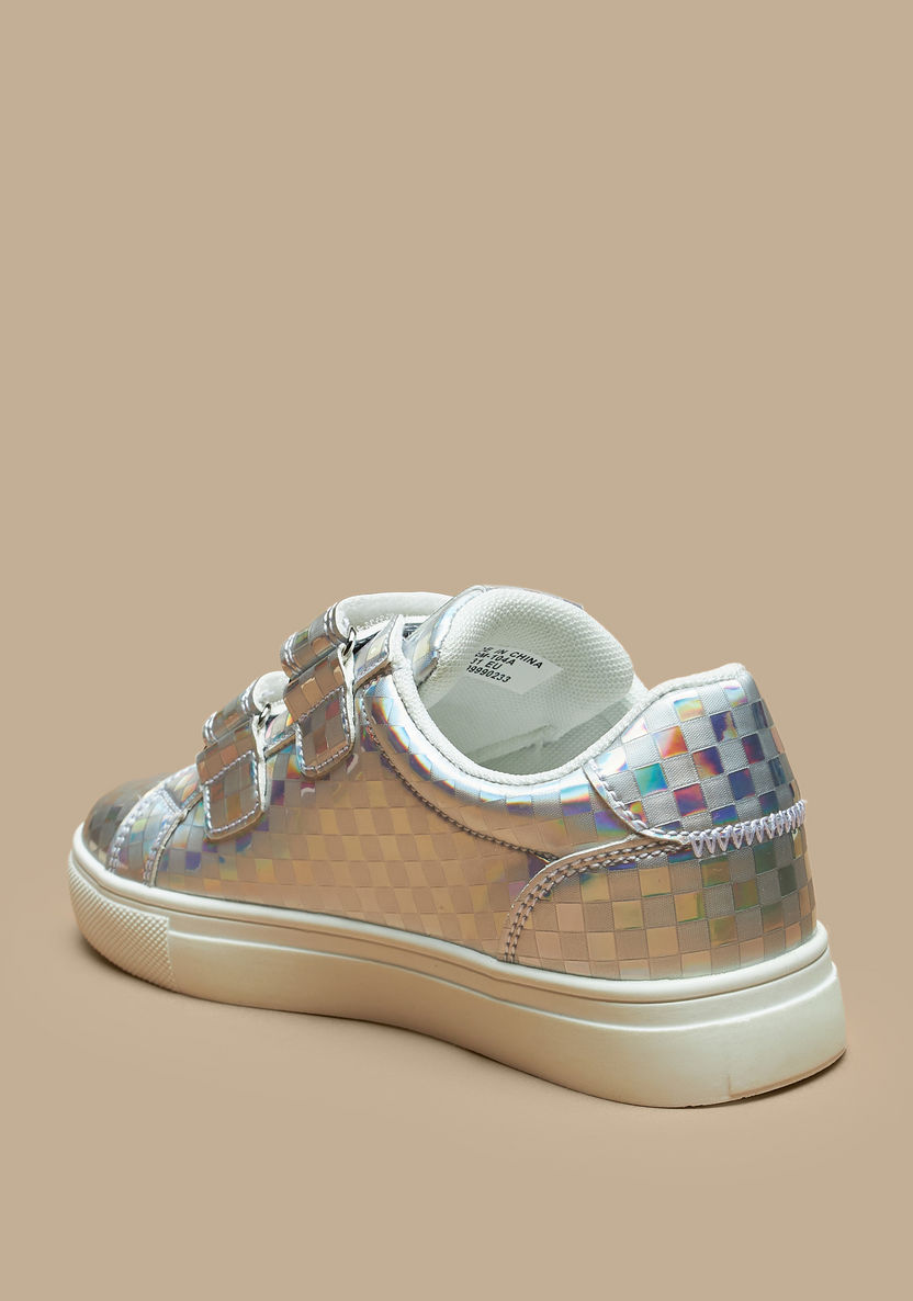 Little Missy Iridescent Textured Sneakers with Hook and Loop Closure-Girl%27s Sneakers-image-1
