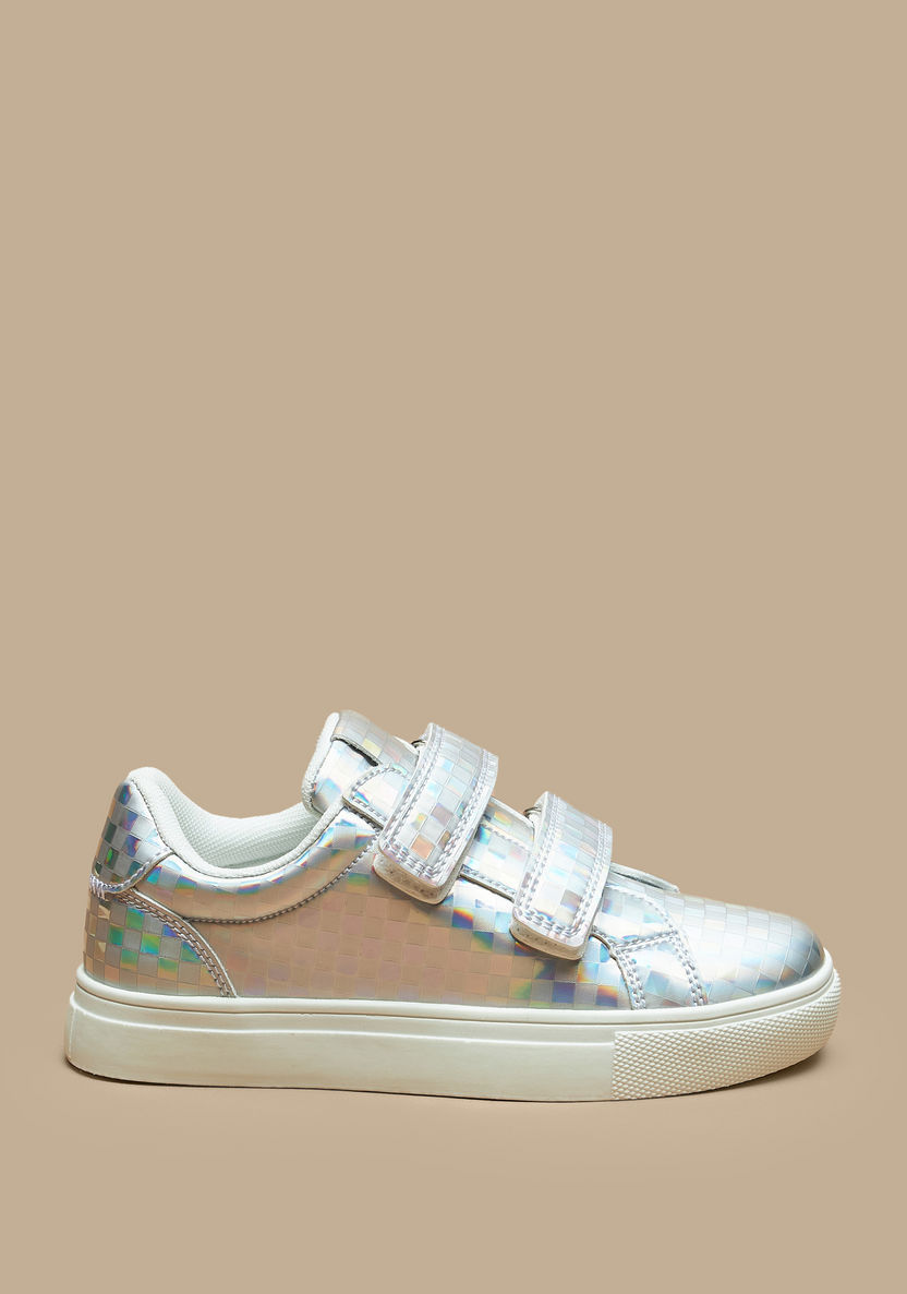 Little Missy Iridescent Textured Sneakers with Hook and Loop Closure-Girl%27s Sneakers-image-2