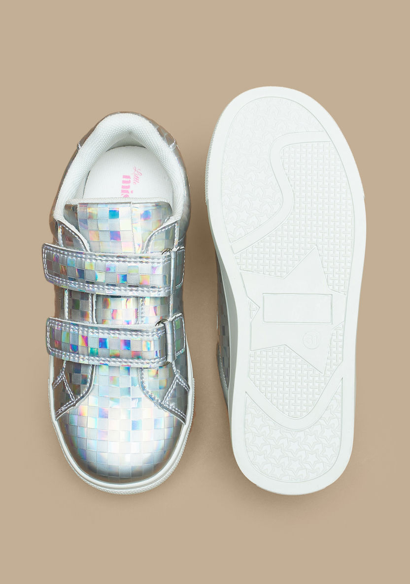 Little Missy Iridescent Textured Sneakers with Hook and Loop Closure-Girl%27s Sneakers-image-3
