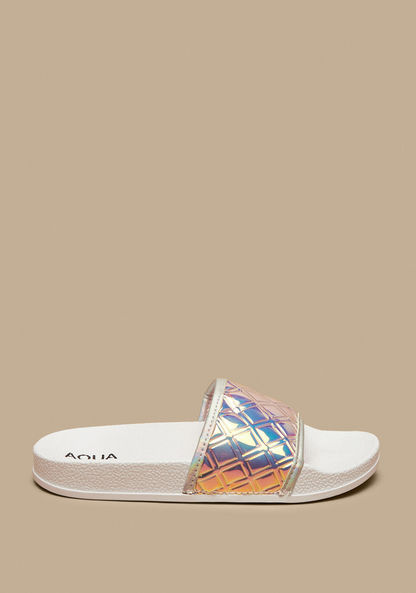 Aqua Quilted Slip-On Slides-Girl%27s Flip Flops & Beach Slippers-image-2