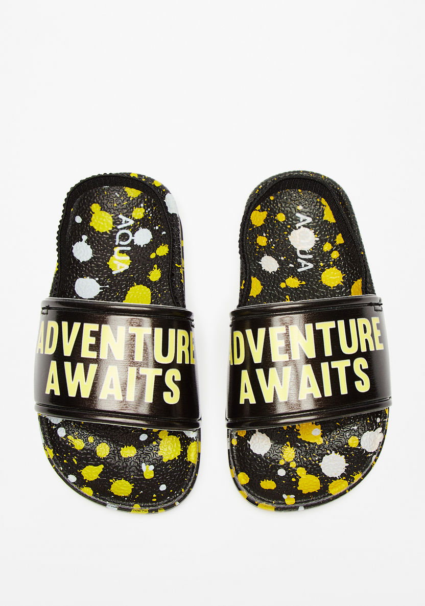 Aqua Printed Slip-On Slide Slippers with Elastic Strap-Boy%27s Flip Flops & Beach Slippers-image-0