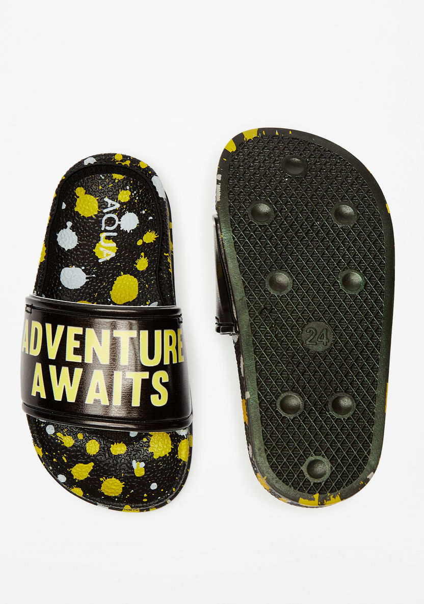 Aqua Printed Slip-On Slide Slippers with Elastic Strap-Boy%27s Flip Flops & Beach Slippers-image-4