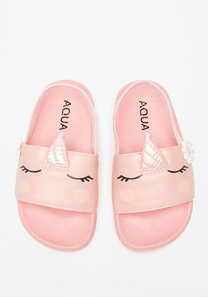 Aqua Unicorn Applique Slip-On Slide Slippers with Elastic Strap-Girl%27s Flip Flops & Beach Slippers-image-0