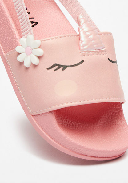 Aqua Unicorn Applique Slip-On Slide Slippers with Elastic Strap-Girl%27s Flip Flops & Beach Slippers-image-3
