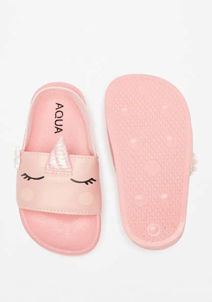 Aqua Unicorn Applique Slip-On Slide Slippers with Elastic Strap-Girl%27s Flip Flops & Beach Slippers-image-4