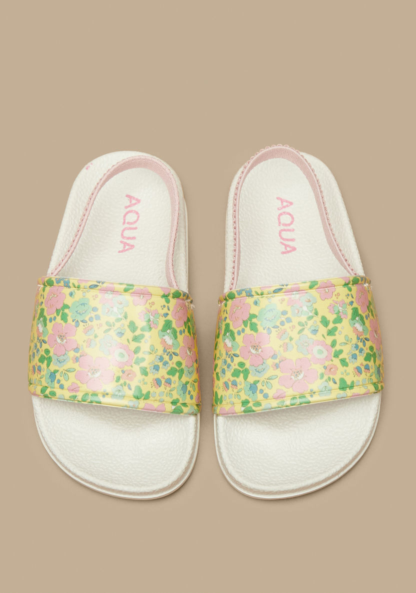Aqua Floral Print Slip-On Slingback Slides-Girl%27s Flip Flops & Beach Slippers-image-0