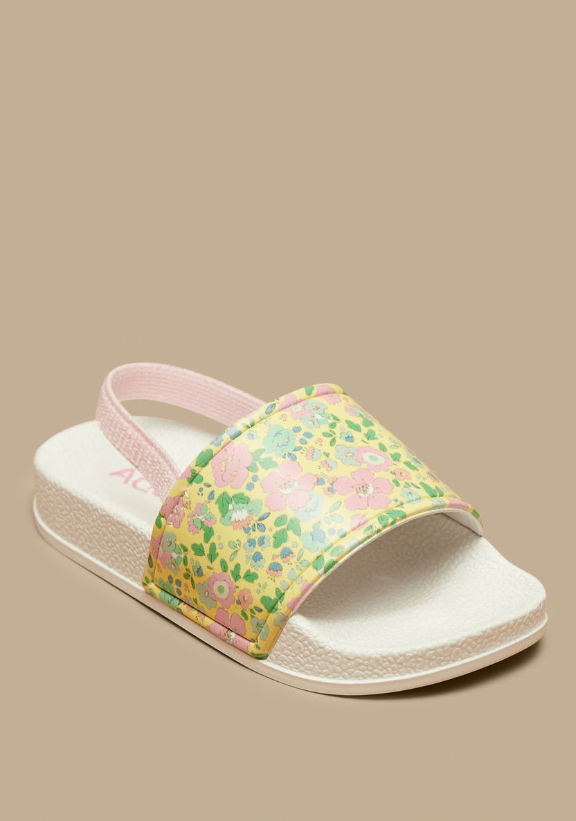 Aqua Floral Print Slip-On Slingback Slides-Girl%27s Flip Flops & Beach Slippers-image-1