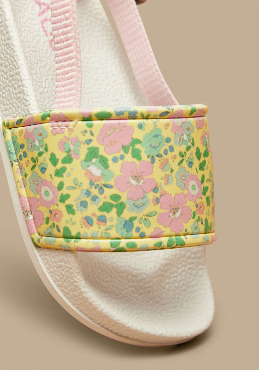 Aqua Floral Print Slip-On Slingback Slides-Girl%27s Flip Flops & Beach Slippers-image-3