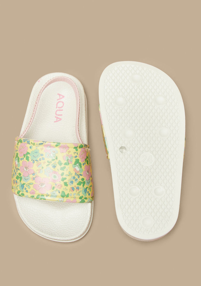 Aqua Floral Print Slip-On Slingback Slides-Girl%27s Flip Flops & Beach Slippers-image-4
