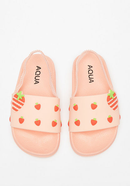 Aqua Strawberry Accent Slip-On Slide Slippers with Elastic Strap-Girl%27s Flip Flops & Beach Slippers-image-0