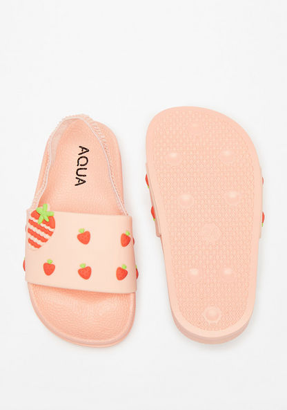 Aqua Strawberry Accent Slip-On Slide Slippers with Elastic Strap