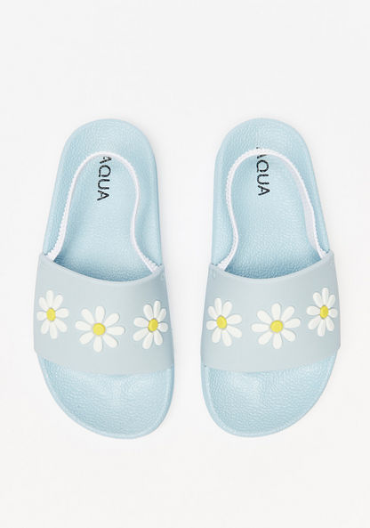 Aqua Floral Embossed Slip-On Slide Slippers-Girl%27s Flip Flops & Beach Slippers-image-0