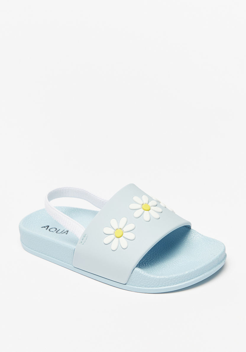 Aqua Floral Embossed Slip-On Slide Slippers-Girl%27s Flip Flops & Beach Slippers-image-1