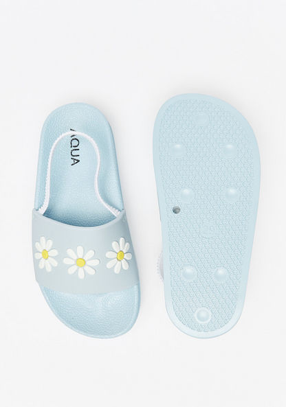Aqua Floral Embossed Slip-On Slide Slippers-Girl%27s Flip Flops & Beach Slippers-image-3