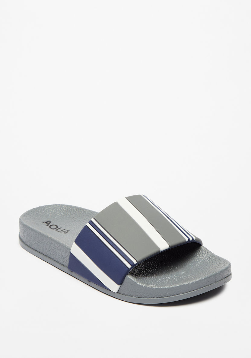 Aqua Striped Slip-On Slides-Boy%27s Flip Flops & Beach Slippers-image-1