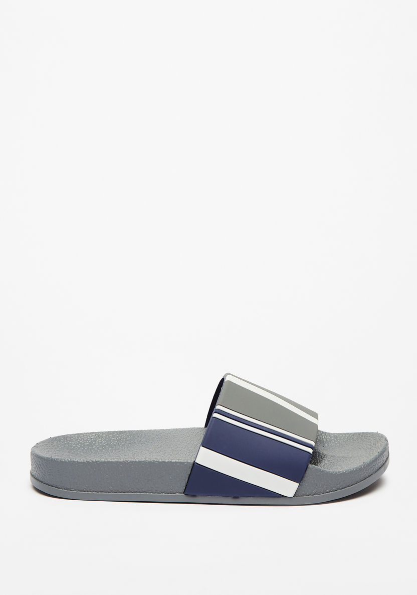 Aqua Striped Slip-On Slides-Boy%27s Flip Flops & Beach Slippers-image-2