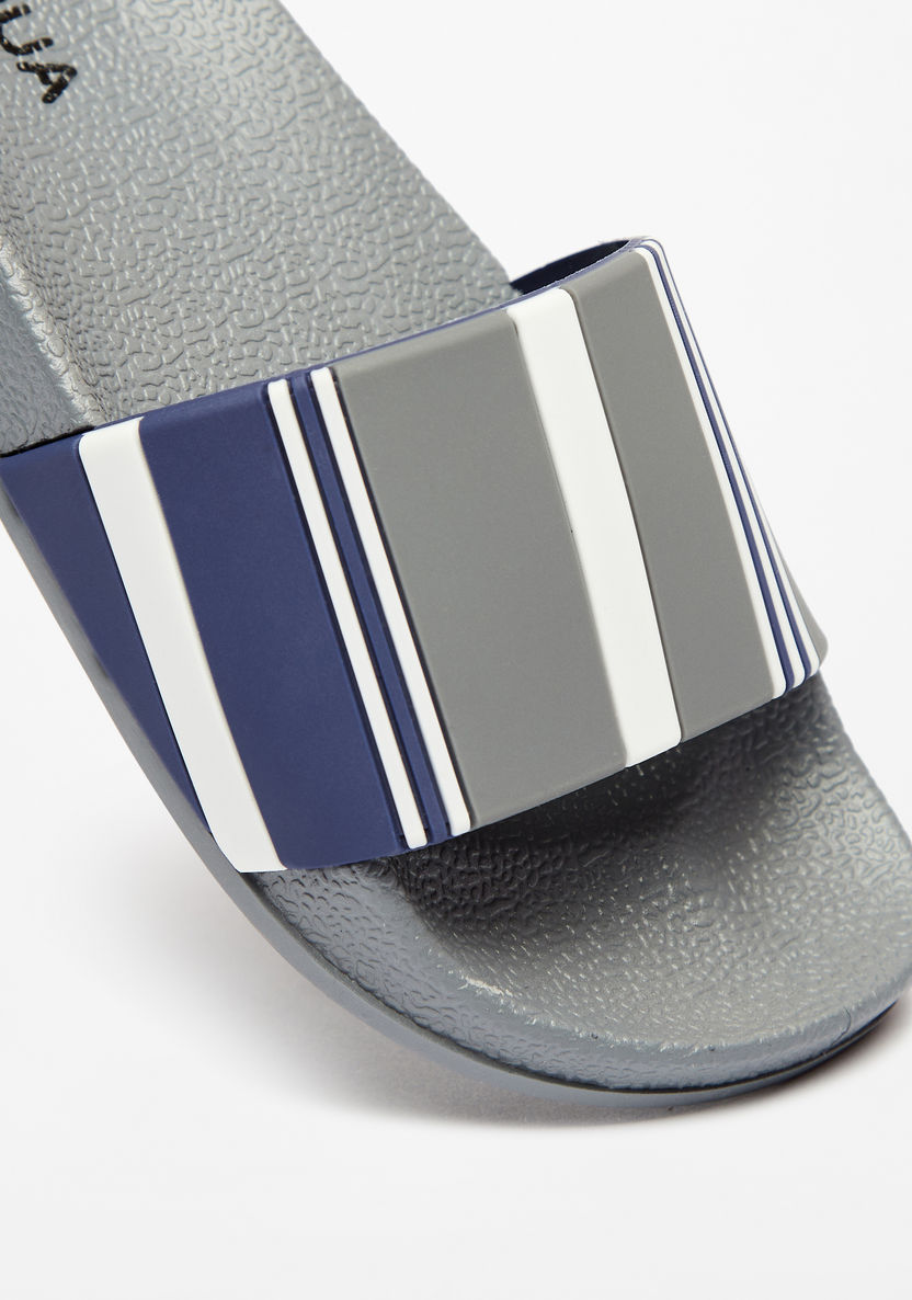 Aqua Striped Slip-On Slides-Boy%27s Flip Flops & Beach Slippers-image-3