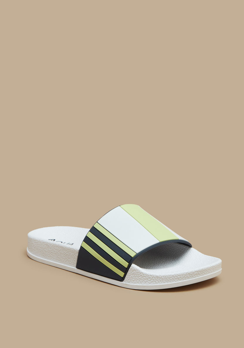 Aqua Striped Slip-On Slides-Boy%27s Flip Flops & Beach Slippers-image-0