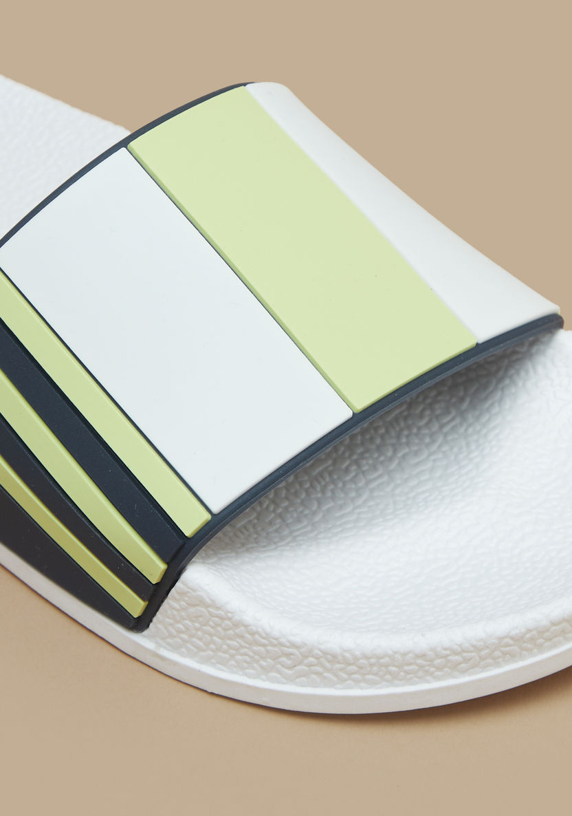 Aqua Striped Slip-On Slides-Boy%27s Flip Flops & Beach Slippers-image-3