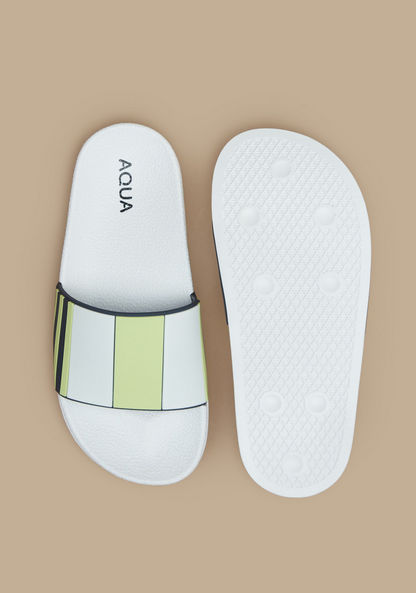 Aqua Striped Slip-On Slides-Boy%27s Flip Flops & Beach Slippers-image-4