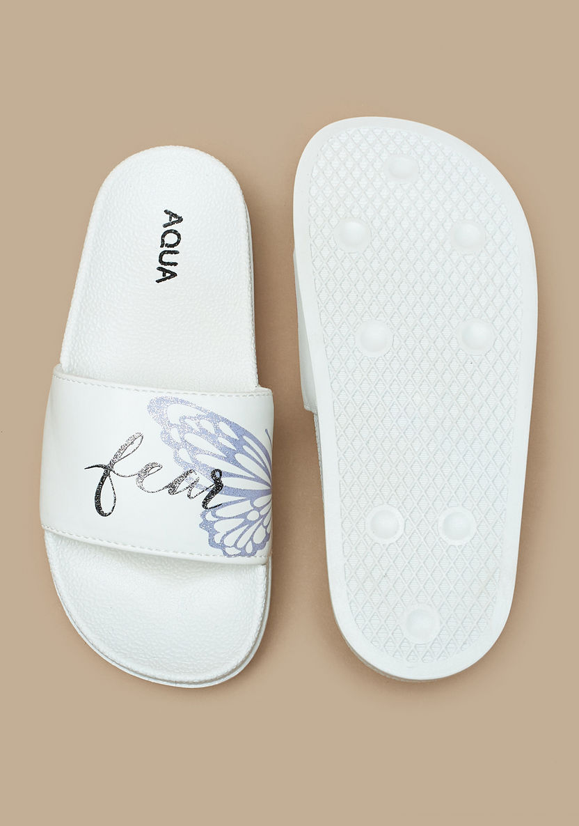 Aqua Butterfly Print Slip-On Slide Slippers-Girl%27s Flip Flops & Beach Slippers-image-4