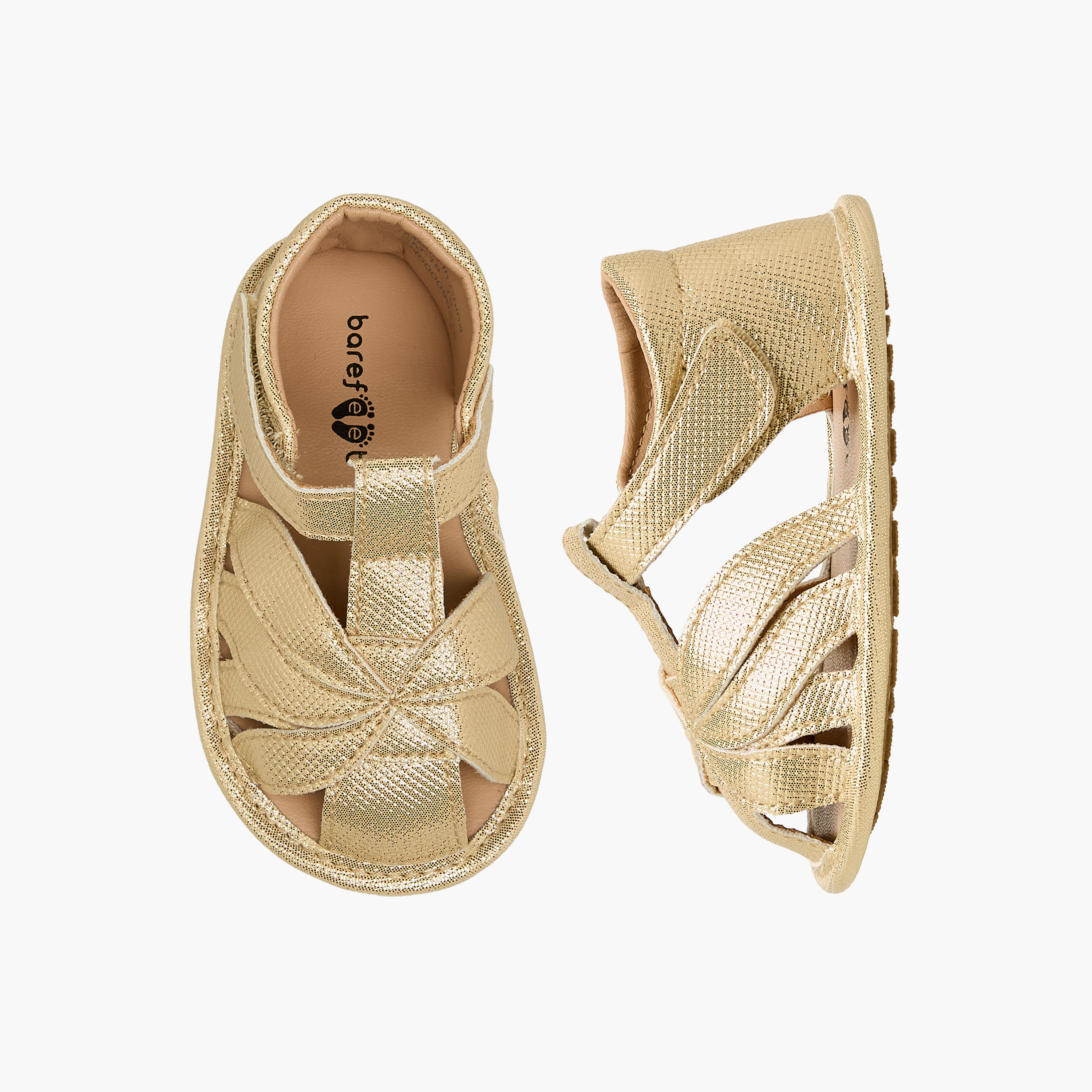 Barefeet Sandels with Hook & Loop Closure, Metallic Design-baby-girls-shoes-sandals-image-1