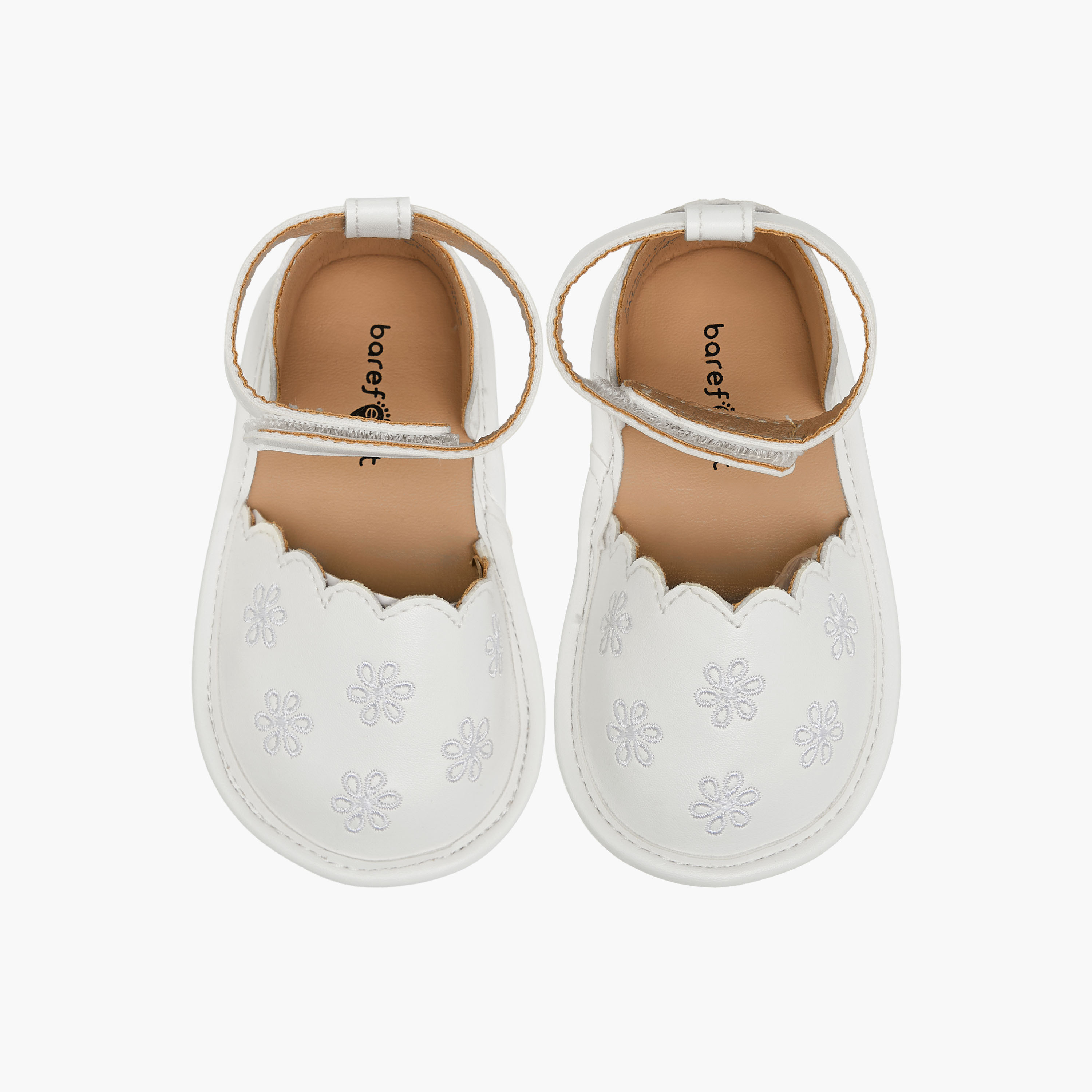 Barefeet Shoes with Hook & Loop Closure, Floral Embroidery-baby-girls-shoes-booties-image-1