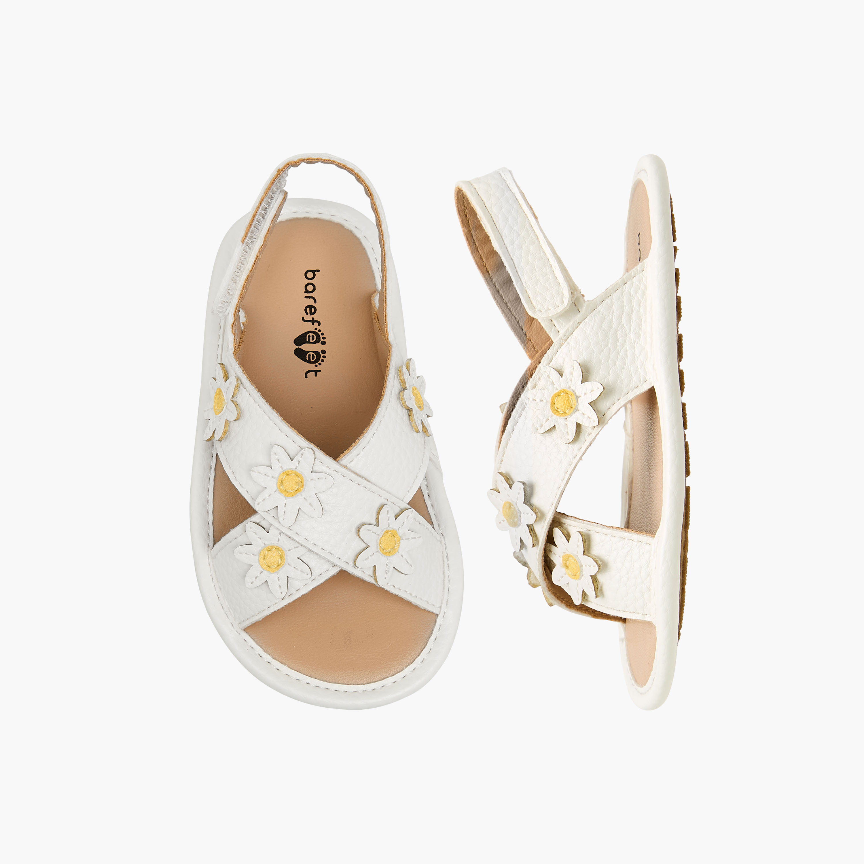 Barefeet Sandals with Hook & Loop Closure, Floral Applique-baby-girls-shoes-sandals-image-1