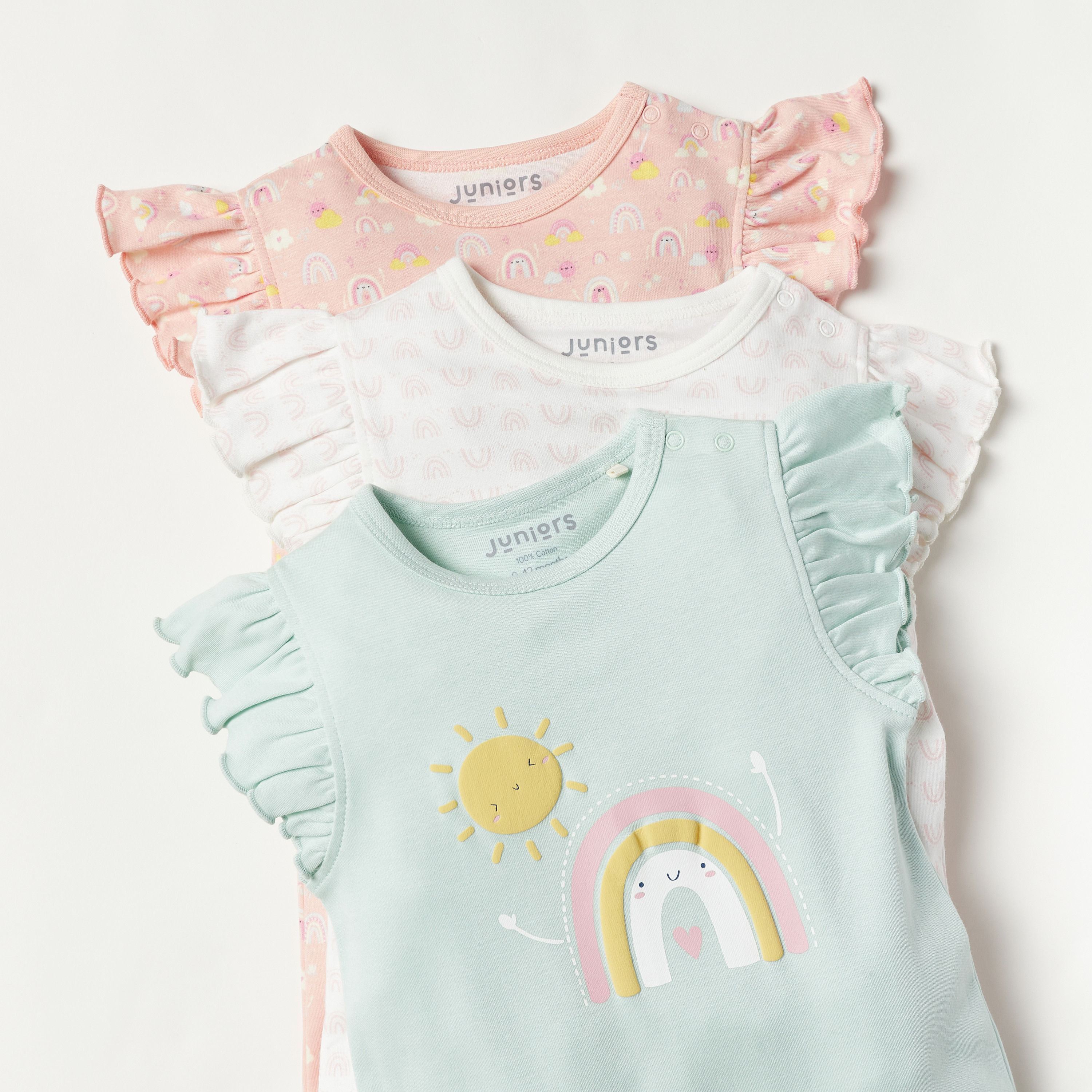 أفرولات بأكمام قصيرة وطبعات قوس قزح من جونيورز- طقم من 3 قطع-baby-boys-clothing-rompers-image-2