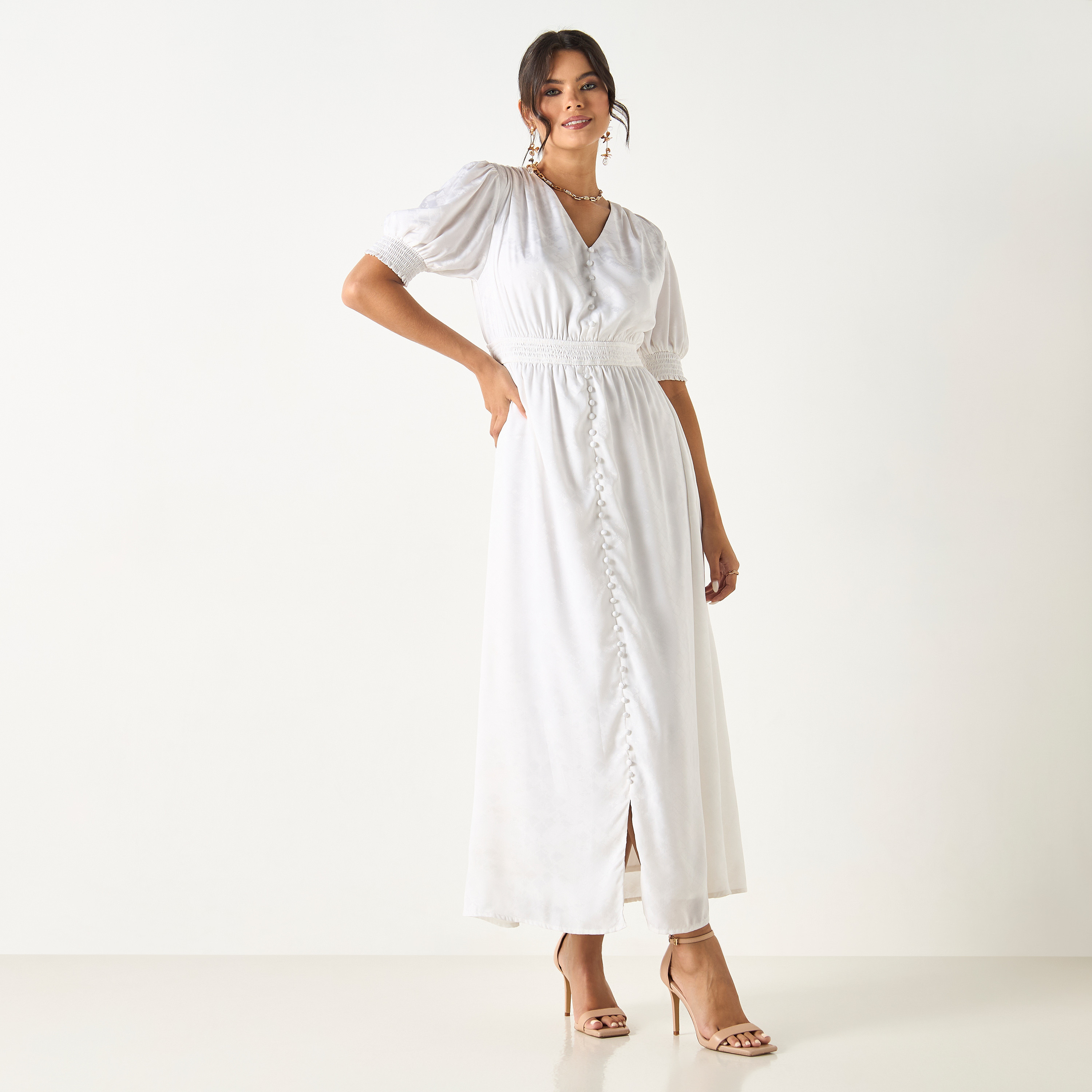 Si Noir Textured Maxi Dress with Smocked Detail - for Mom-women-clothing-dresses-image-3